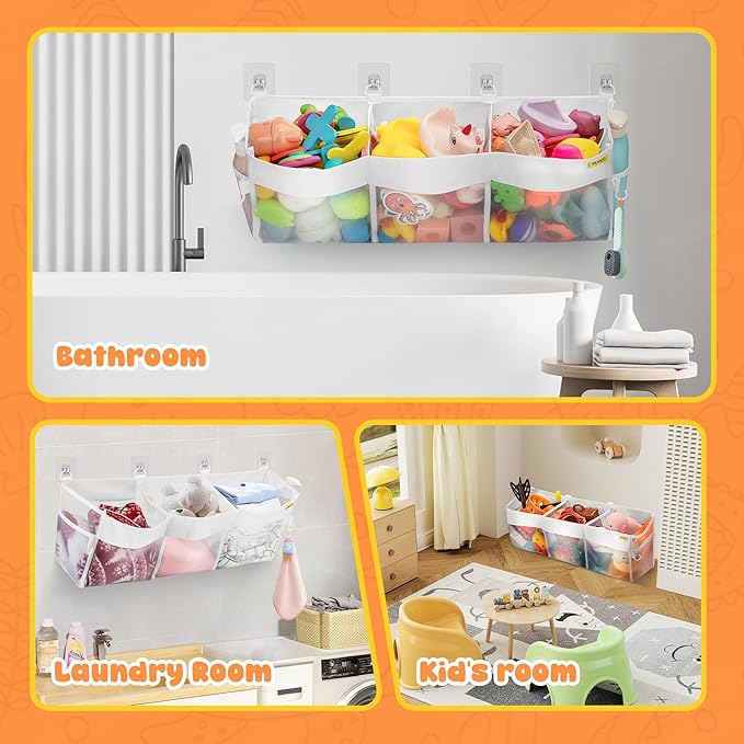 3-Compartment Bathtub Toy Storage Bag