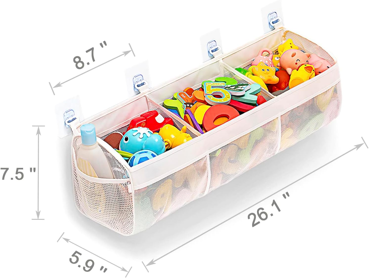 3-Compartment Bathtub Toy Storage Bag