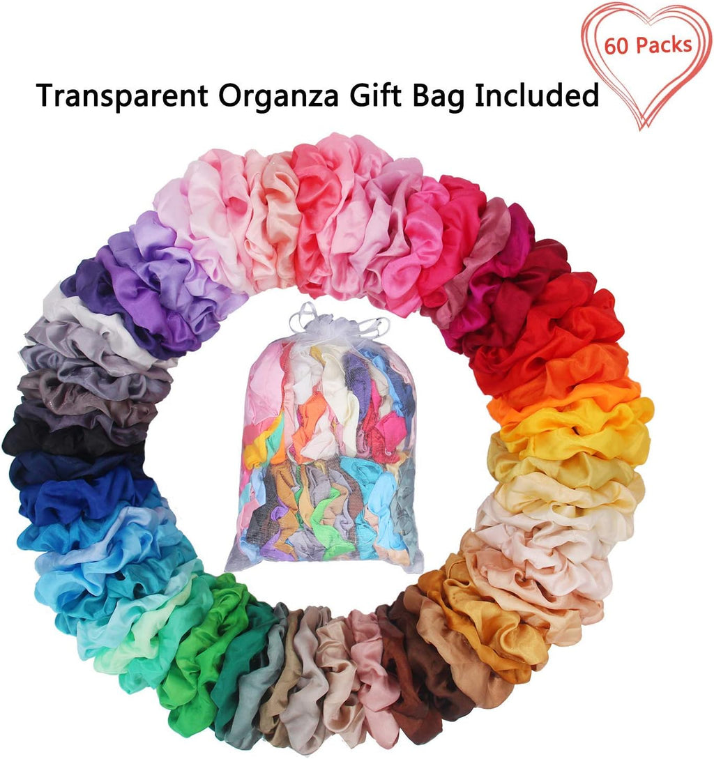 Satin Silk Scrunchies for Hair 60 Pcs