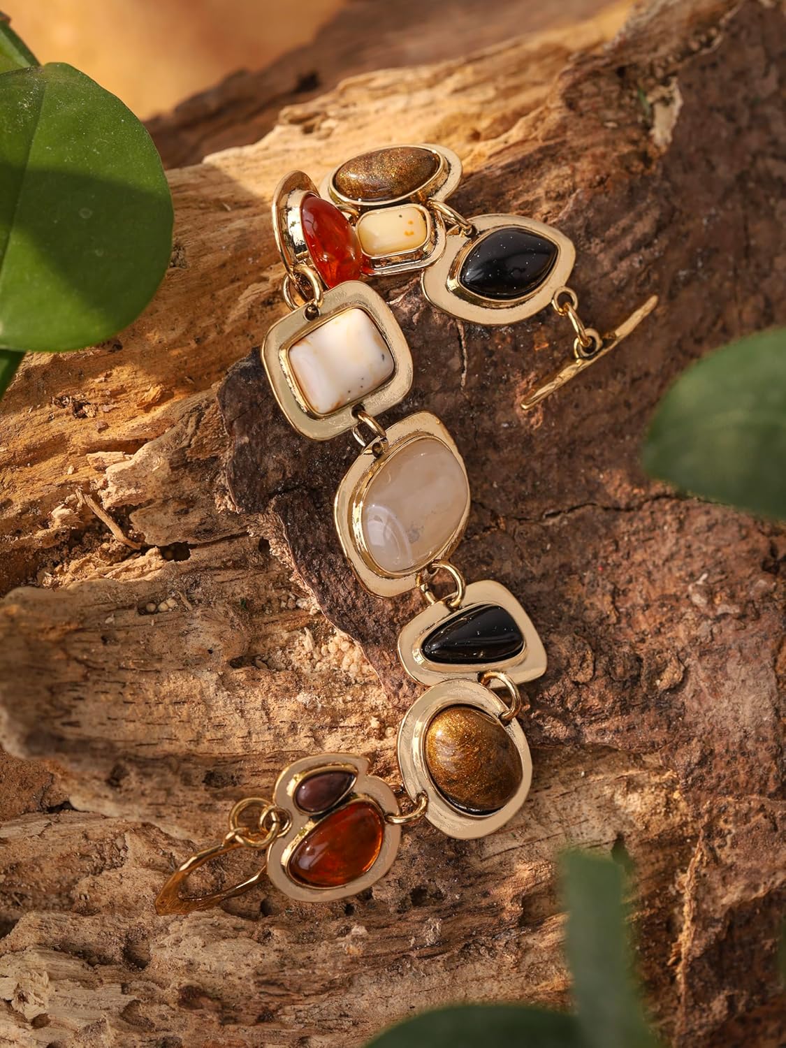 Geometric Metal Stone Bracelet for Women