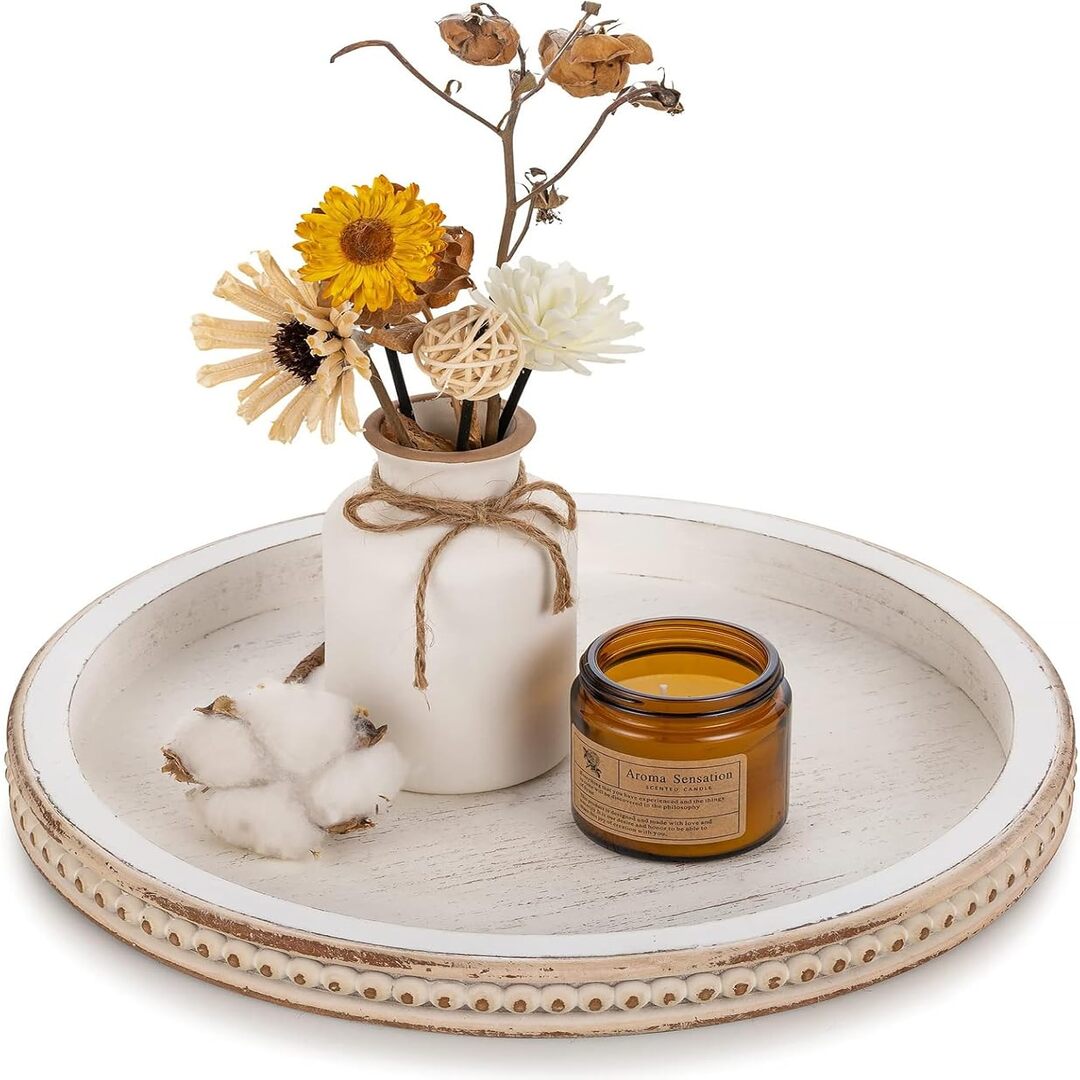 White Wooden Beaded Tray – Home Decor & Serving Tray