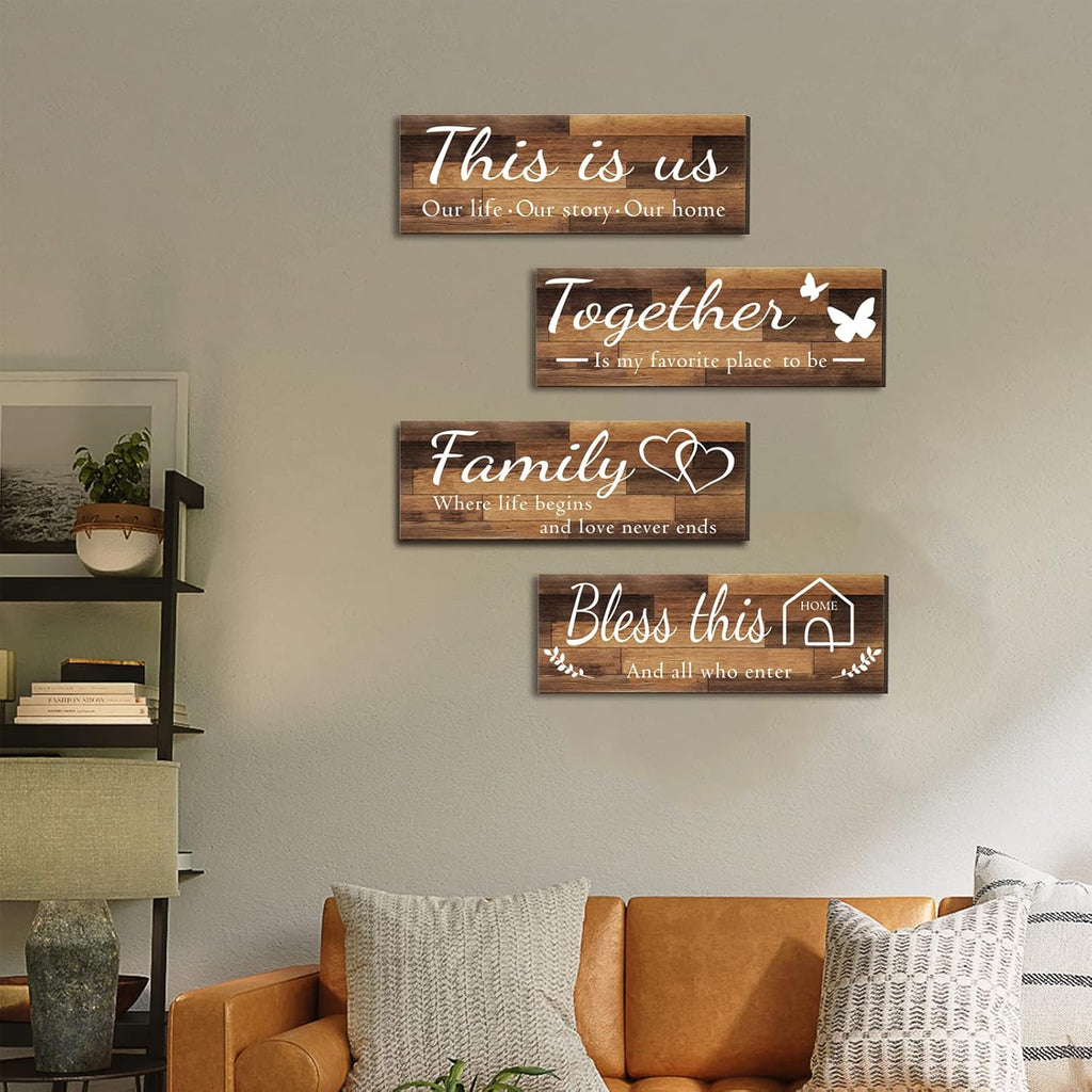Rustic Wooden Home Wall Signs 4 Pcs