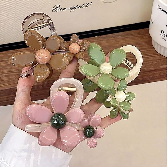 3 Packs Large Flower Hair Claw Clips