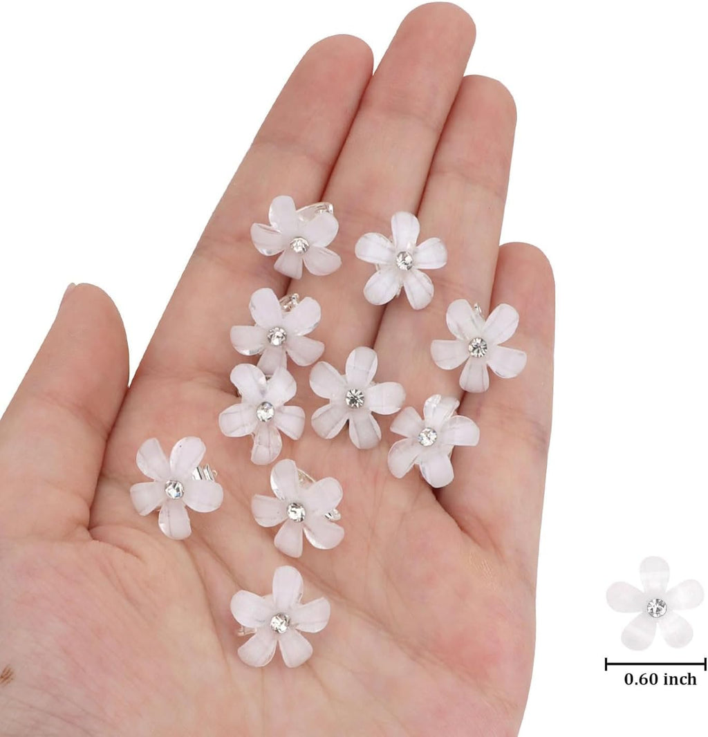30 Pcs Mini White Rhinestone Flower Hair Clips