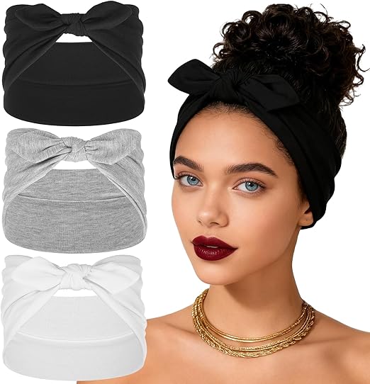 3 Pack Black Bow Headbands for Women