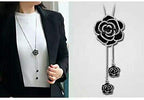 Black Crystal Rose Flower Pendant Necklace