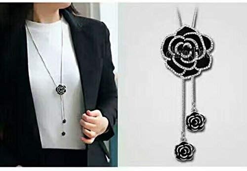 Black Crystal Rose Flower Pendant Necklace