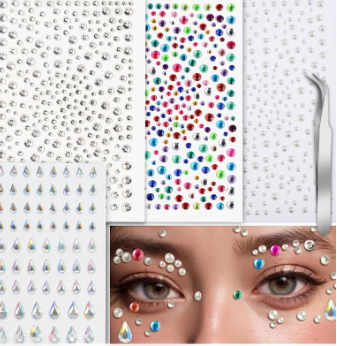4-Sheet Self-Adhesive Face Gems & Rhinestones 