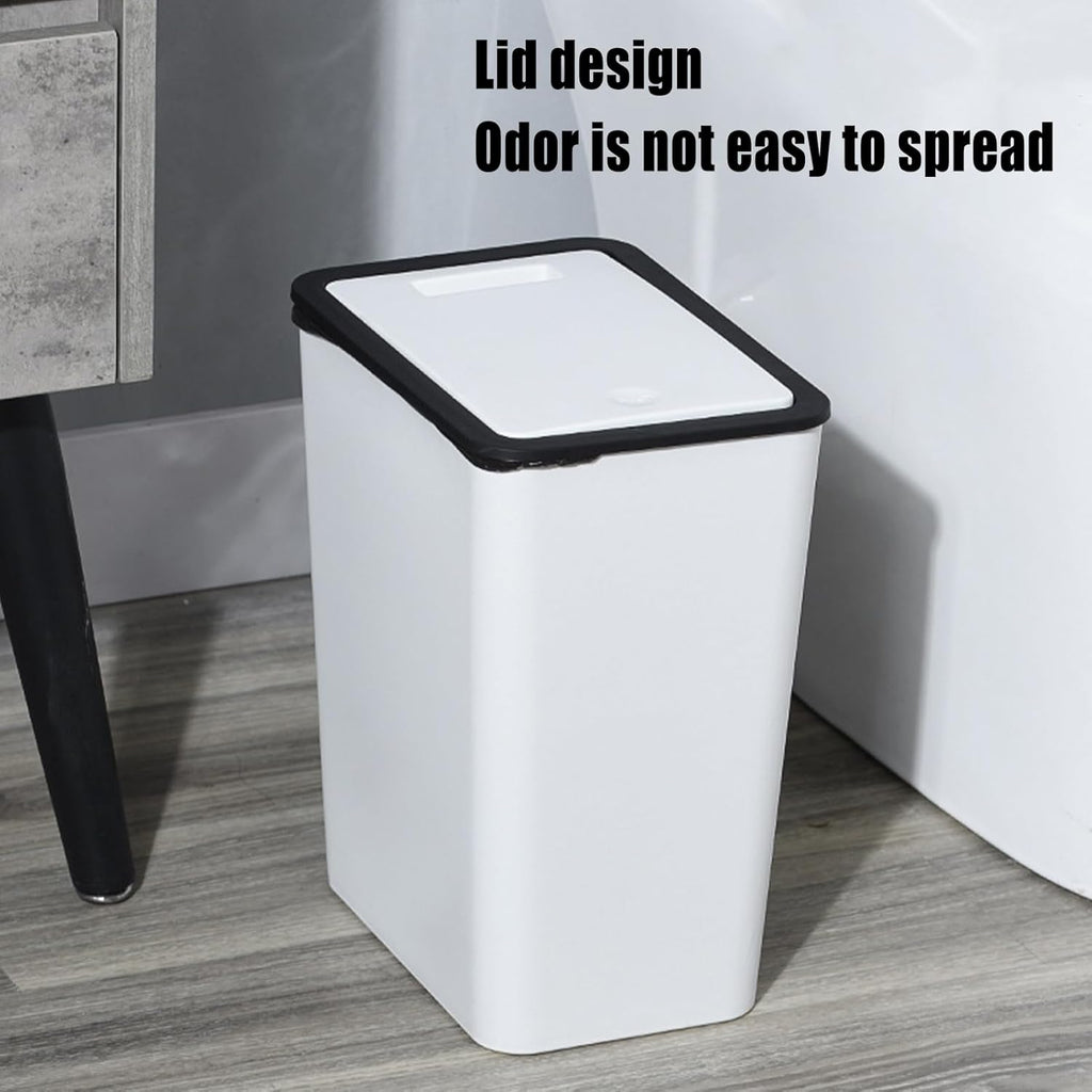 Slim Trash Bin with Lid – 13L Press Top Waste Bin for Kitchen, Bedroom & Home Use