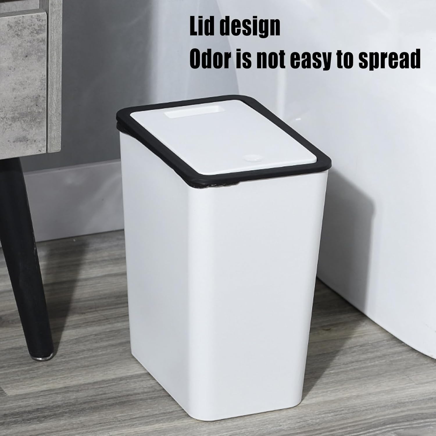 Slim Trash Bin with Lid – 13L Press Top Waste Bin for Kitchen, Bedroom & Home Use