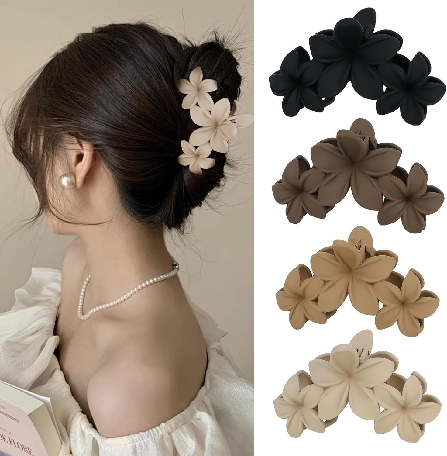 4PCS Matte Flower Hair Clips  