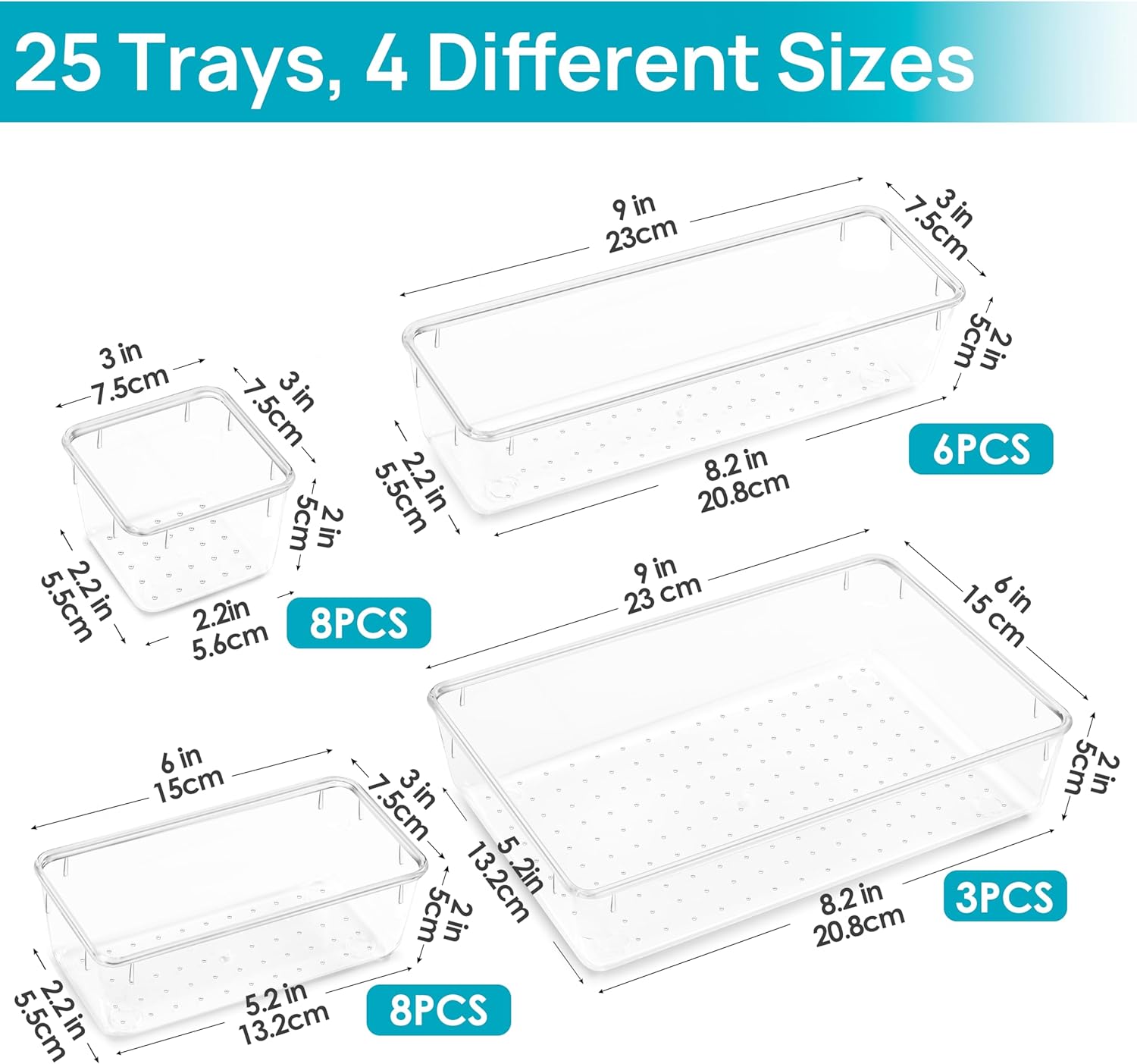 Plastic Drawer Organizer Set 25 Pcs