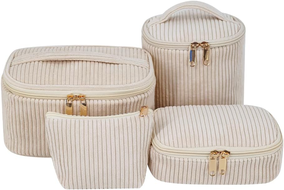 4 Pcs Corduroy Makeup Bag Set 
