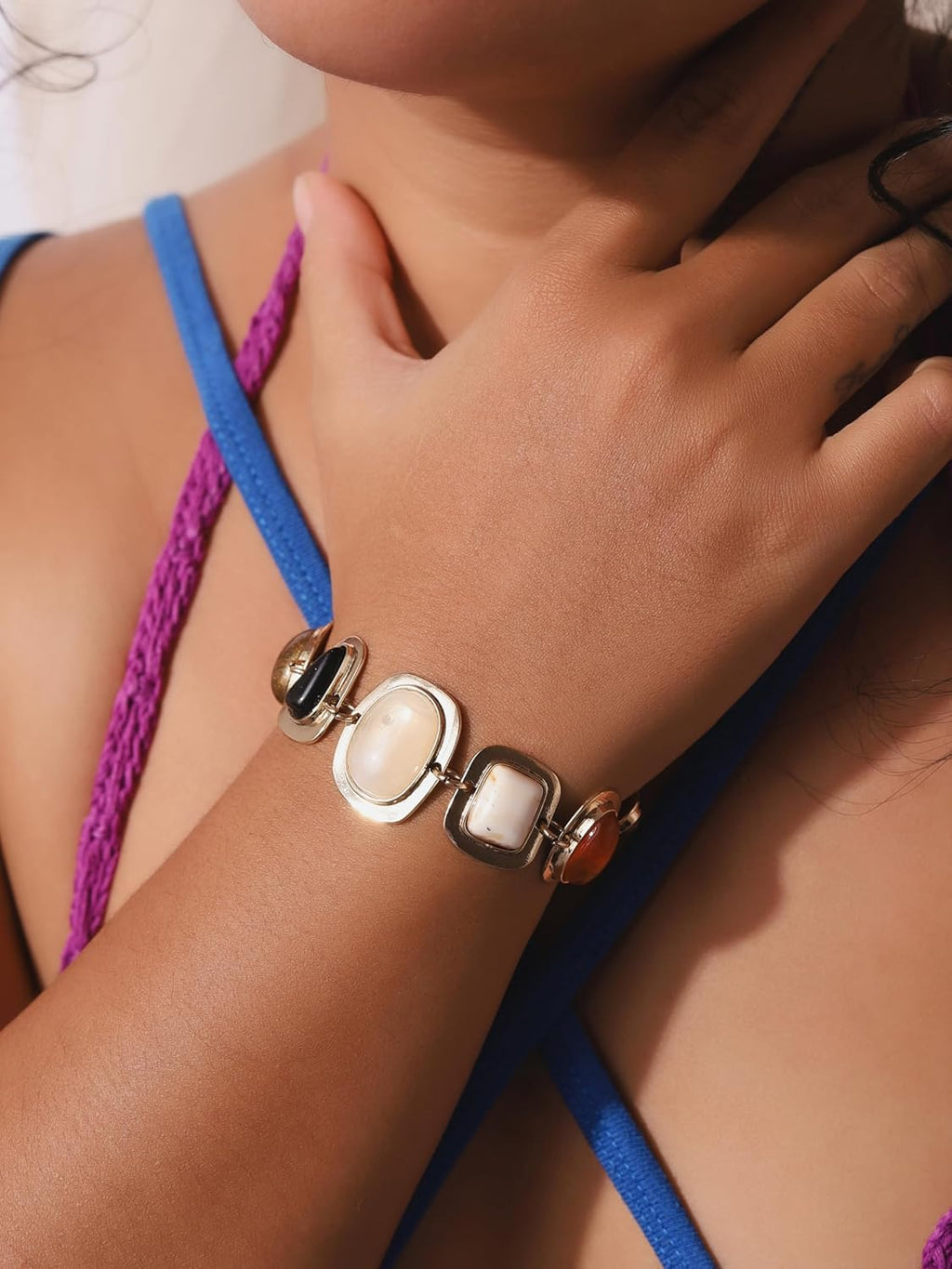Geometric Metal Stone Bracelet for Women