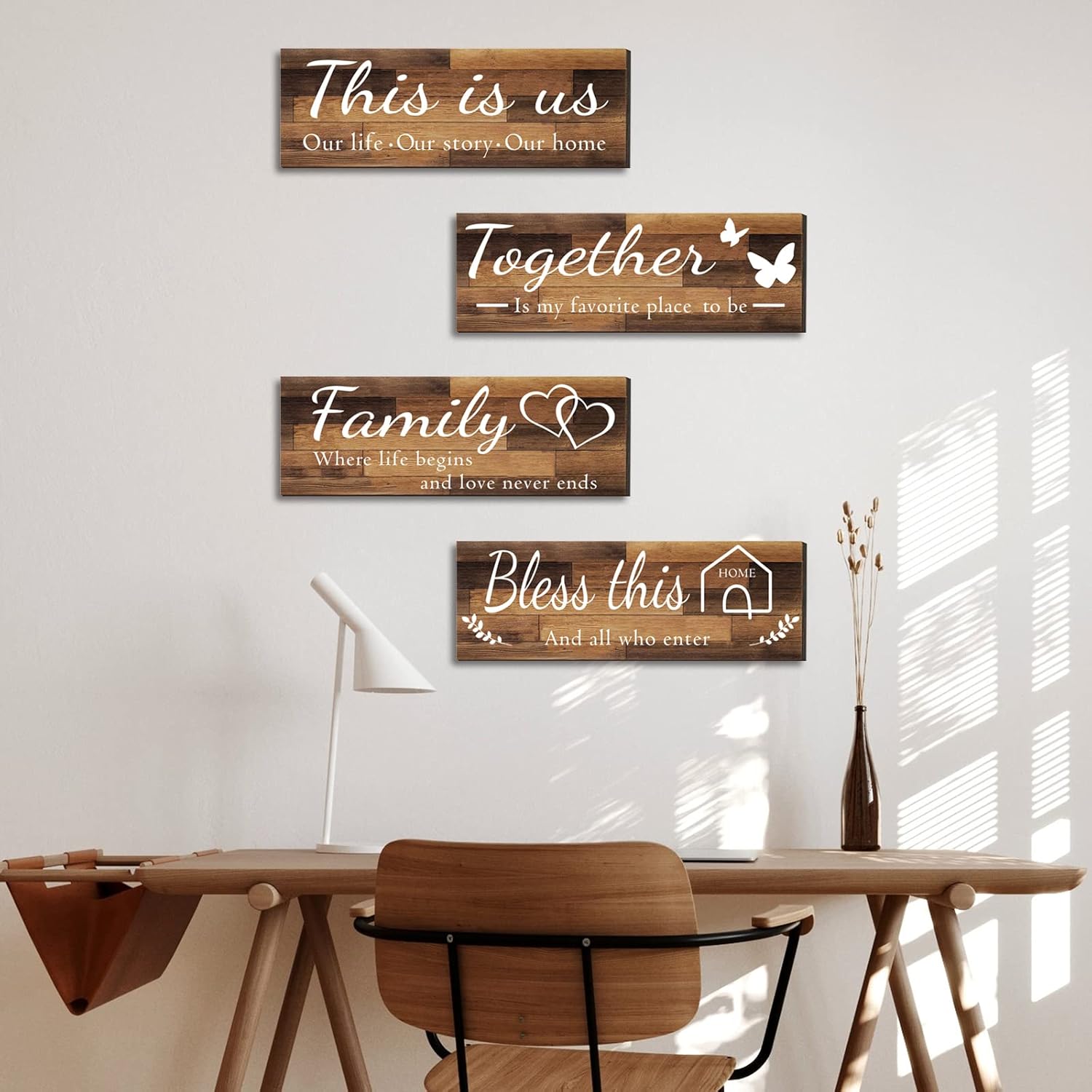 Rustic Wooden Home Wall Signs 4 Pcs