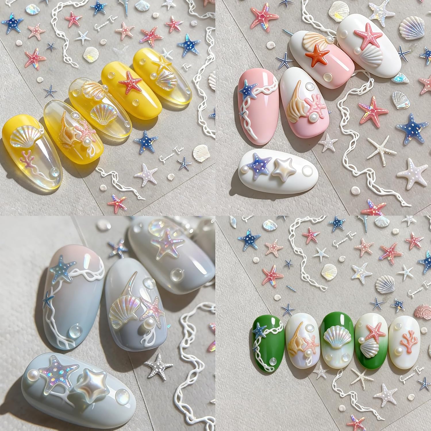 Summer Starfish Nail Art Stickers 3 Sheets