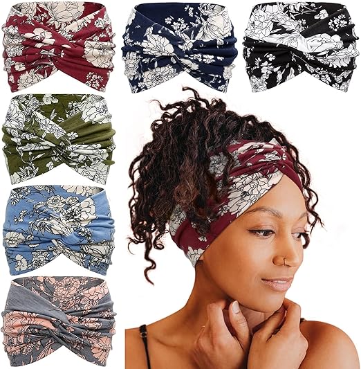 6-Pack Wide Floral Turban Headbands for Women
