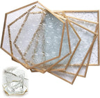 6-Piece Gold Glass Drink Coasters Set with Brass Edge