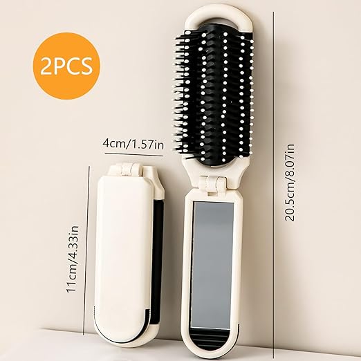 Folding Travel Hair Brush with Detachable Mirror