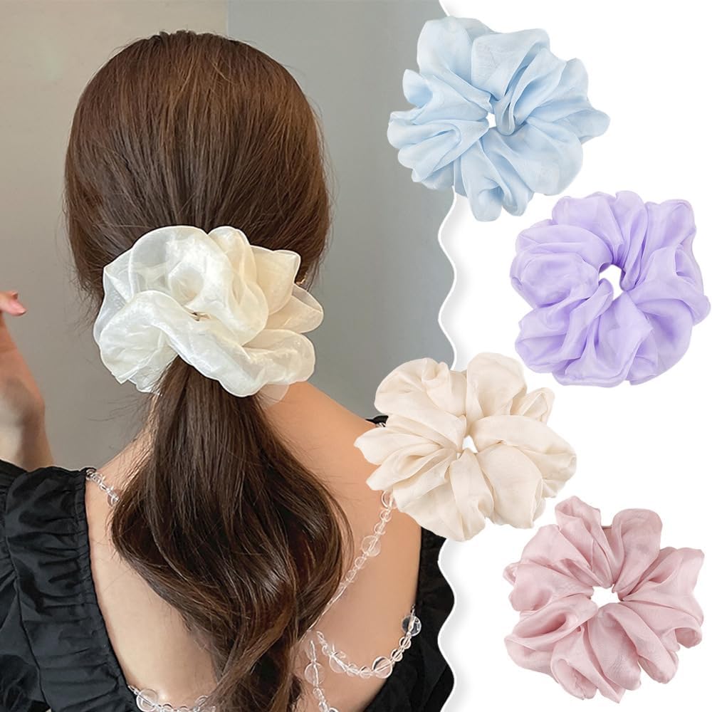 6 Pack Soft Chiffon Scrunchie hair ties 