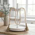 Farmhouse Wood Bead Garland 58in with Tassels