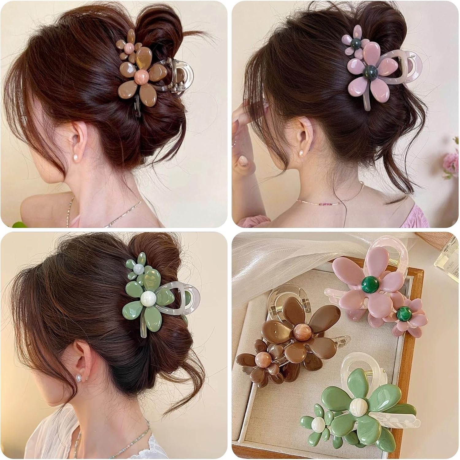 3 Packs Large Flower Hair Claw Clips for Women