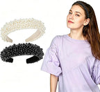 Elegant Pearl & Rhinestone Padded Headbands