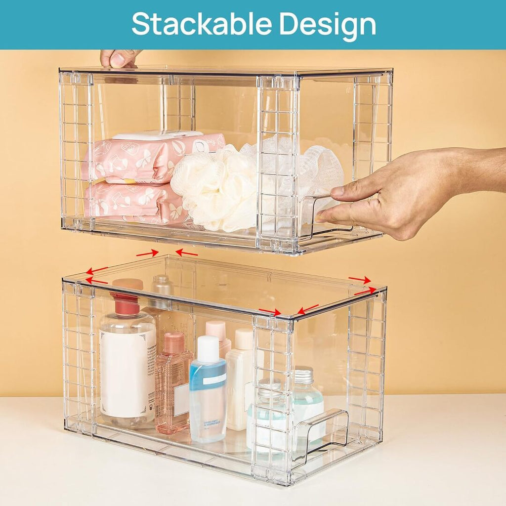 Large Stackable Acrylic Storage Drawers, 4-Pack Clear Plastic Organizer Bins