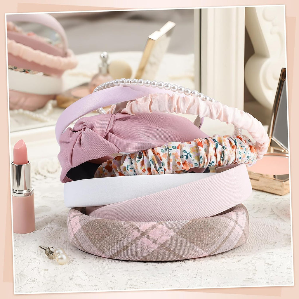 8 Pack Pink Floral Pearl Headbands for Women 