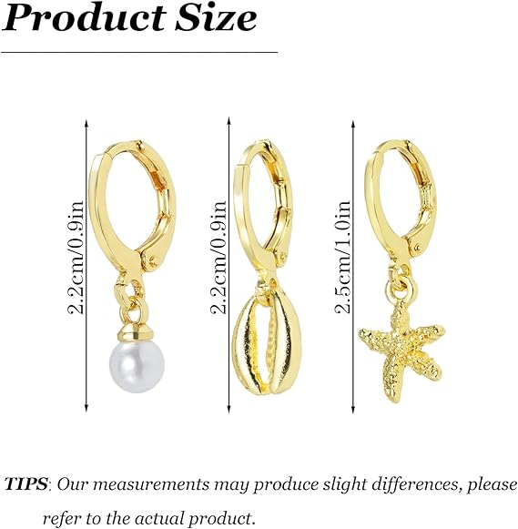 Gold Starfish Earrings Set for Women (3Pcs)