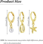 Gold Starfish Earrings Set for Women (3Pcs)