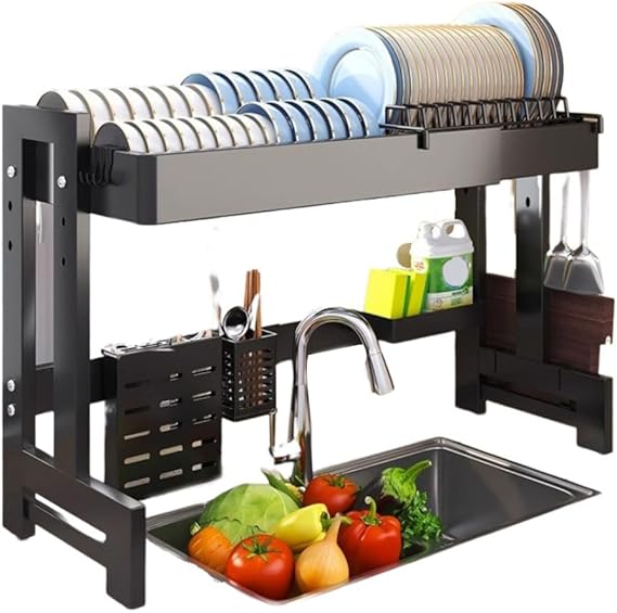 Adjustable Over Sink Dish Drying Rack – Expandable Heavy Duty Kitchen Organizer