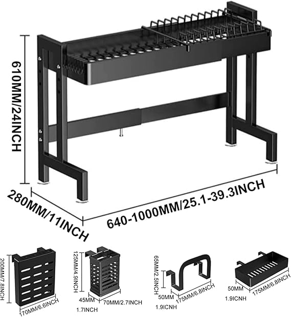 Adjustable Over Sink Dish Drying Rack – Expandable Heavy Duty Kitchen Organizer
