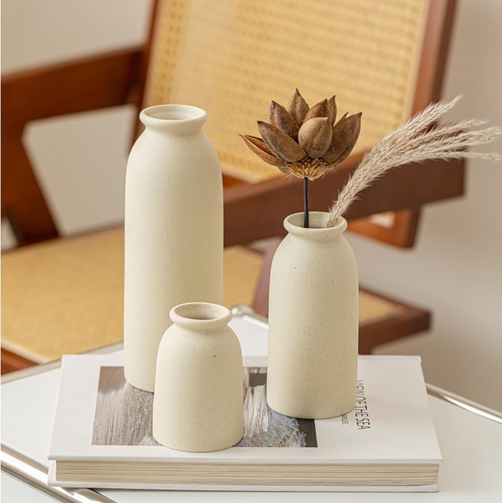 Beige Ceramic Vase Set 3 Pcs Home Decor 