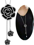 Black Crystal Rose Flower Pendant Necklace 