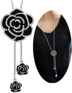 Black Crystal Rose Flower Pendant Necklace 