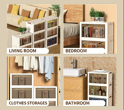 5-Tier Stackable Plastic Storage Cabinet with Wheels – Foldable Organizer