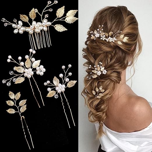 Elegant 4 Pcs Bridal Hair Pins with Pearls 