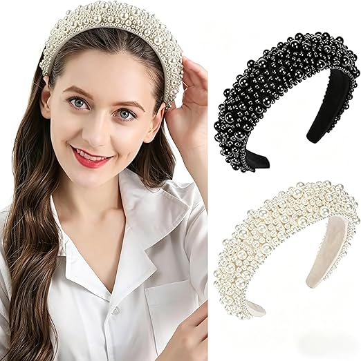 Elegant Pearl &amp; Rhinestone Padded Headbands 