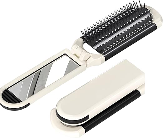 Folding Travel Hair Brush with Detachable Mirror 