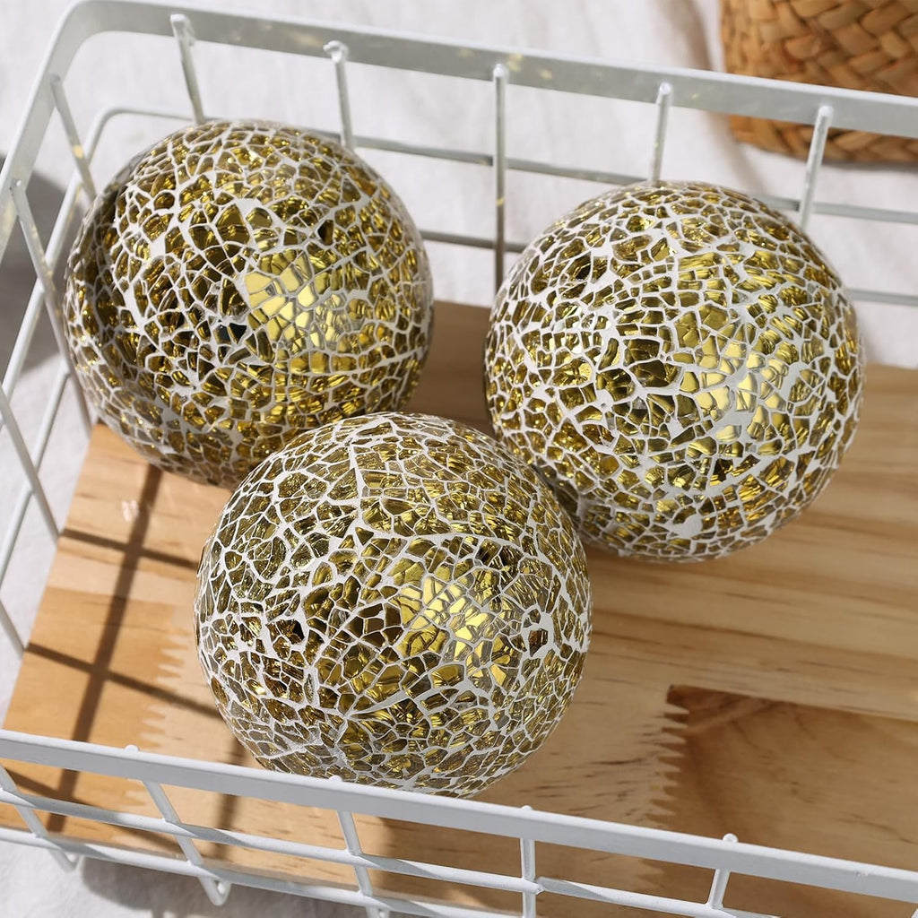 Gold Glass Decorative Balls for Bowls 5 Pcs