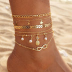 Gold Plated Pearl Heart Butterfly Anklets Set