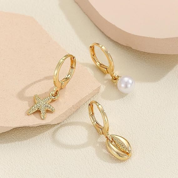 Gold Starfish Earrings Set for Women (3 Pcs)