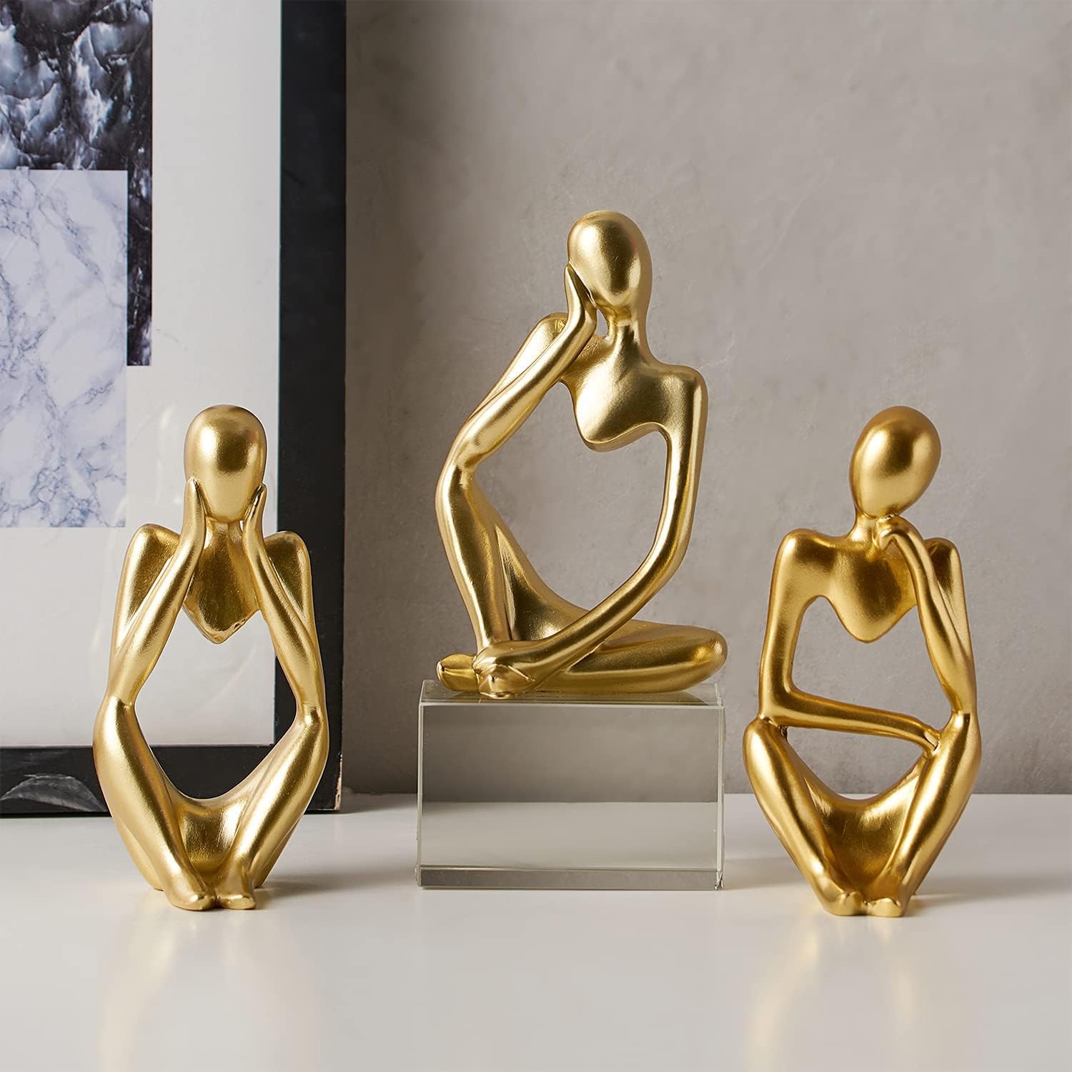 Gold Thinker Statue Set of 3