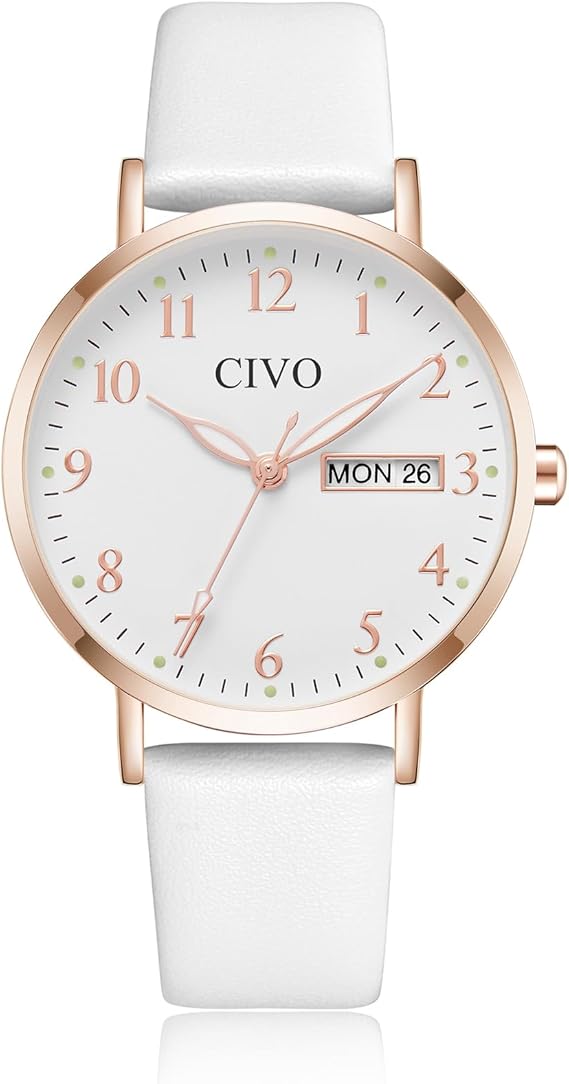 Ladies White Leather Strap Watch