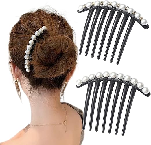 Pearl Rhinestone Black Hair Comb Clip