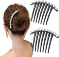 Pearl Rhinestone Black Hair Comb Clip