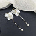 Pearl Seashell Flower Drop Earrings