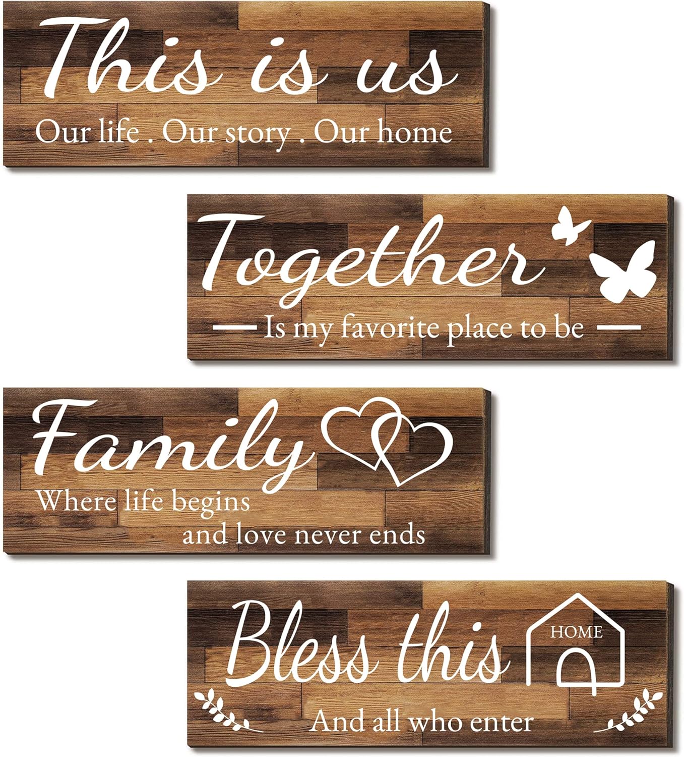 Rustic Wooden Home Wall Signs 4 Pcs