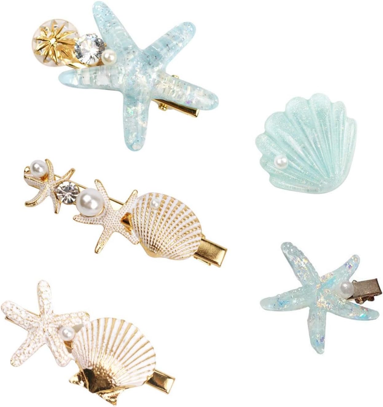 Shell Pearl Starfish Hair Clip Set for Women & Girls 